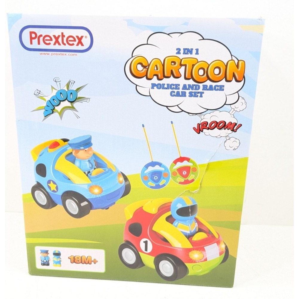 Prextex 2 in 1 Cartoon Police and Race Car R/C Set No. 6601 Blue Red 18M+